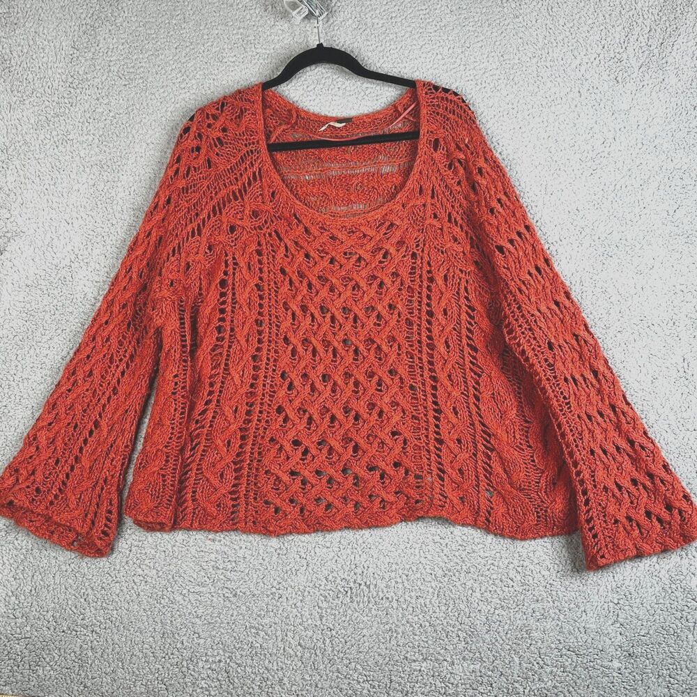 FREE PEOPLE Sweater Women M Rust Wool Alpaca Blend Knit Oversized Boho